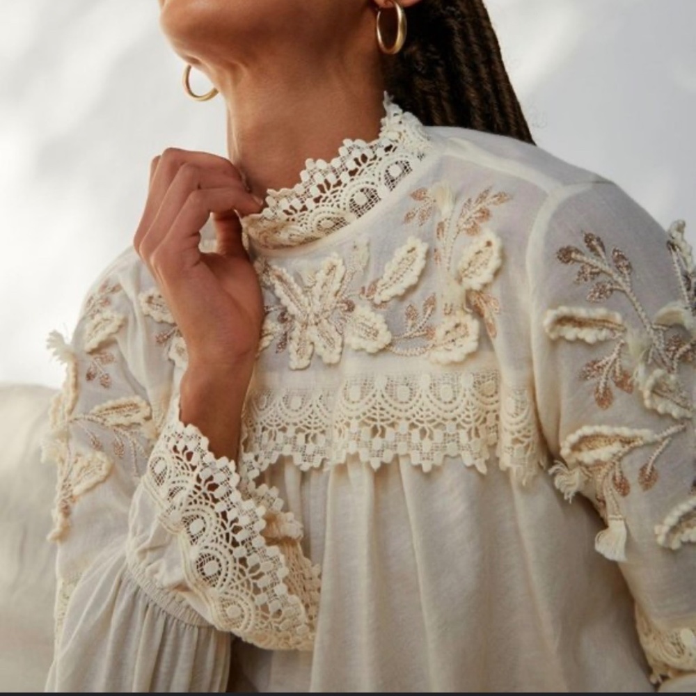 anthropologie emma cream lace embroidered top